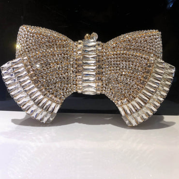 Myra Crystal Luxury Butterfly Clutch Purse - Gold White - Luxury bags by WAAMII