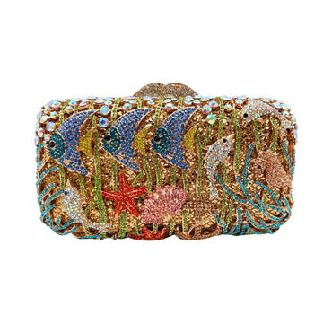 Ocean Realm Rhinestone Clutch Purse - Gold multicolor - WAAMII - (gold-multicolor)