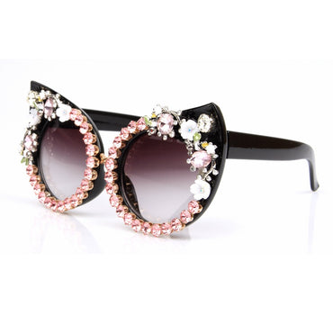 Oversize Red Crystal Rhinestone Sunglass - Pink - Luxury Accessories by WAAMII