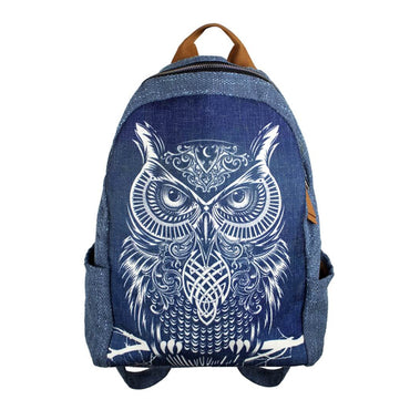 Owl Dyed and Embroidered Cotton Linen Backpack