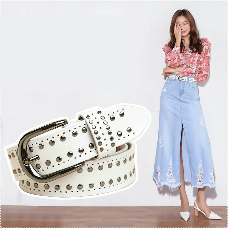 Ceinture Punk à Boucle Décorée à Rivets Multiples-WB7041