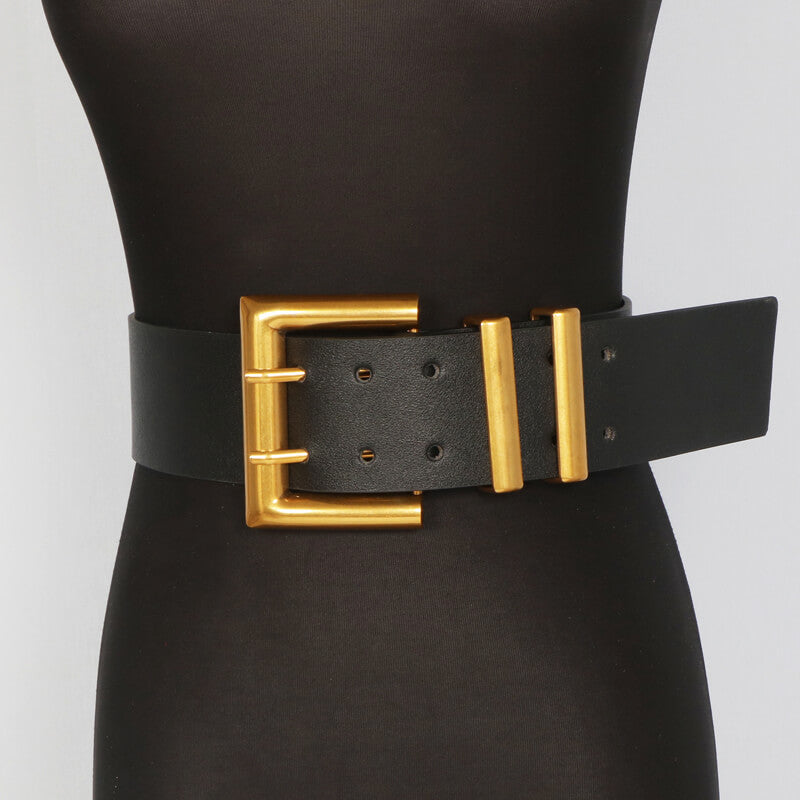 Gold Metal Buckle Waist Belt for Dress or Blazer Punk Style, Double-Row Buckle Gold Metal Buckle Waist Belt for Dress or Blazer Punk Style, Double-Row Buckle