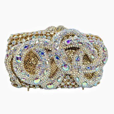 Python Rectangular Snake Bejeweled Clutch - Gold AB - WAAMII - (gold-ab)