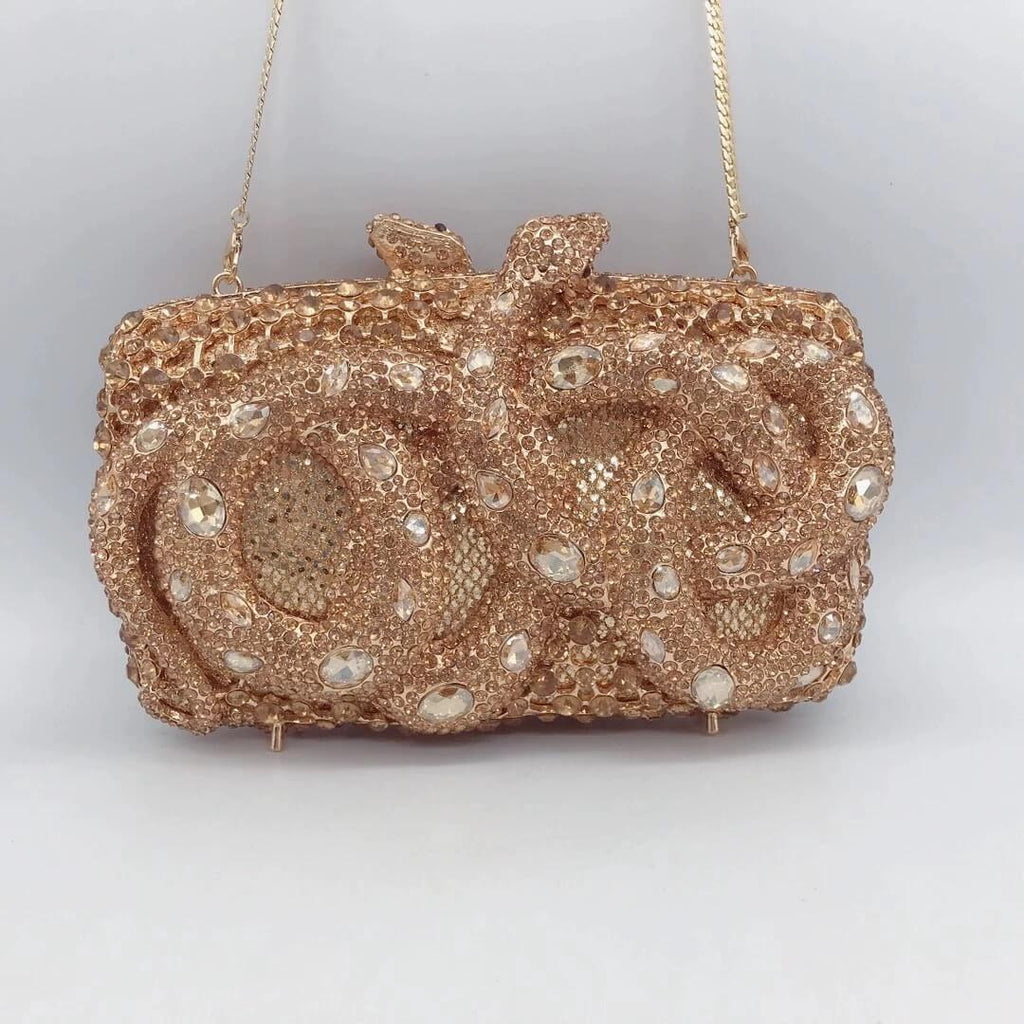 Python Rectangular Snake Bejeweled Clutch - Main View 04 - WAAMII