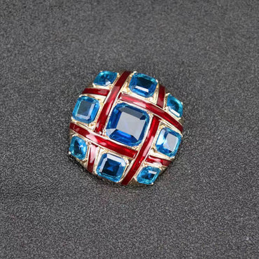 Red Cross Blue Crystalline Glazed Brooch Pins - - Luxury Jewelry by WAAMII