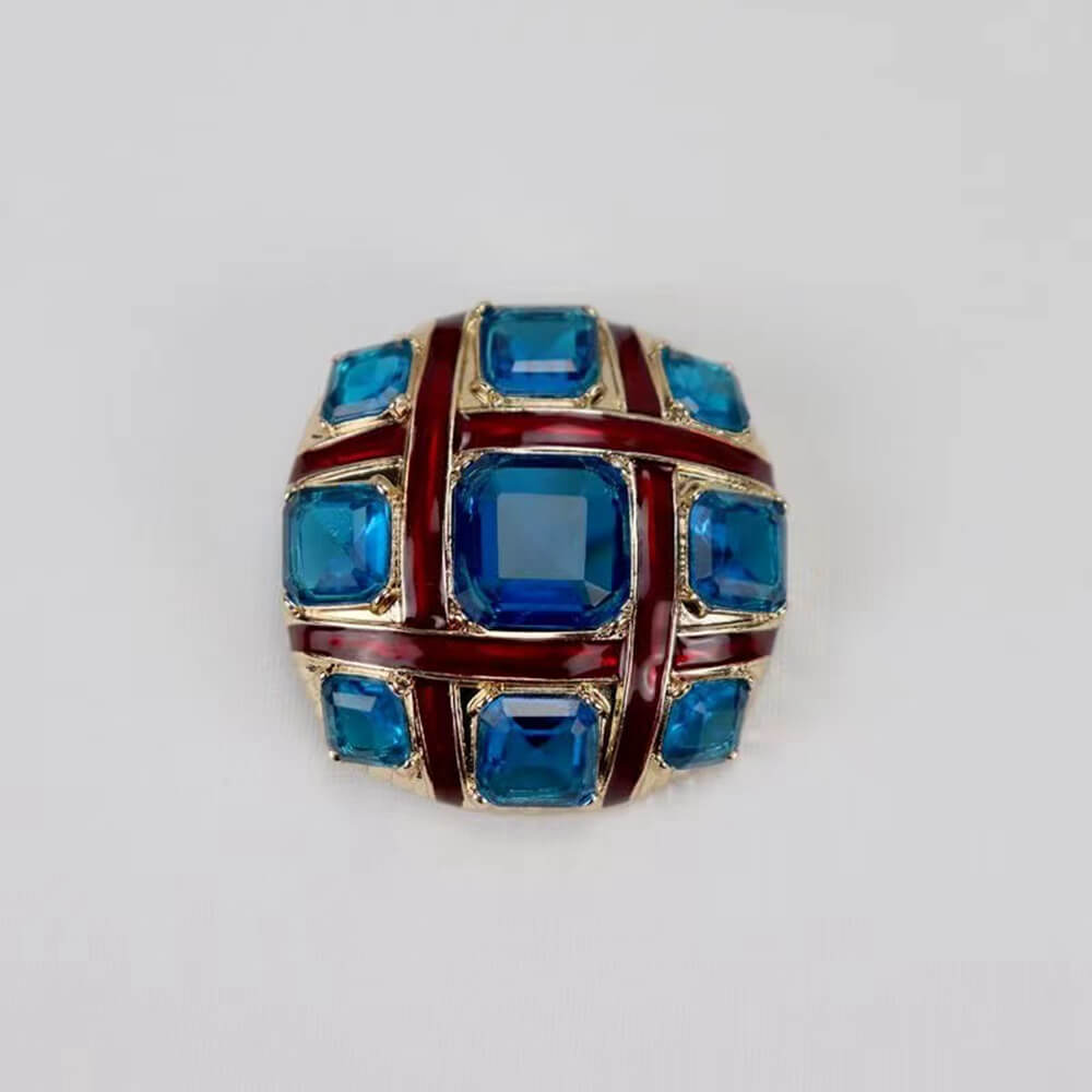 Red Cross Blue Crystalline Glazed Brooch Pins - - Luxury Jewelry by WAAMII