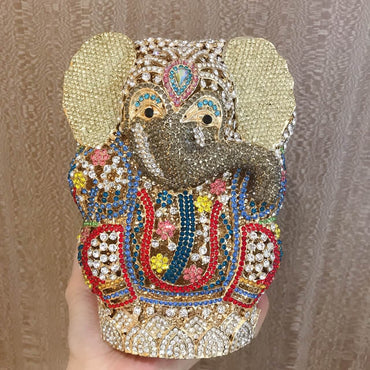 Regal Elephant Rhinestone Clutch - Gold rainbow grey nose - WAAMII