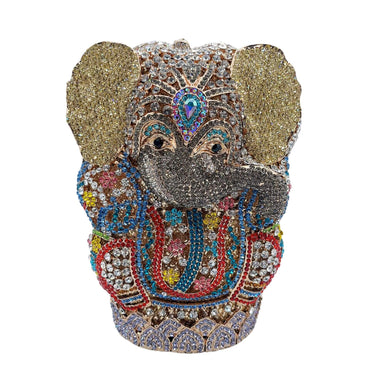 Regal Elephant Rhinestone Clutch - Gold rainbow purple lotus seatspot - WAAMII