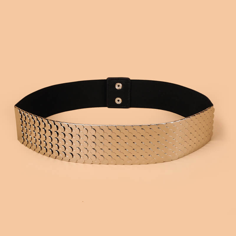 Luxury Gold/Silver Elastic Wide Black Metal Belt For Women WAAMII