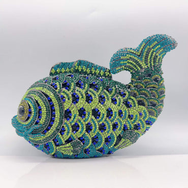 Sparkle Rhinestone Fish Clutch - Black and green multicolor - WAAMII - (black-and-green-multicolor)