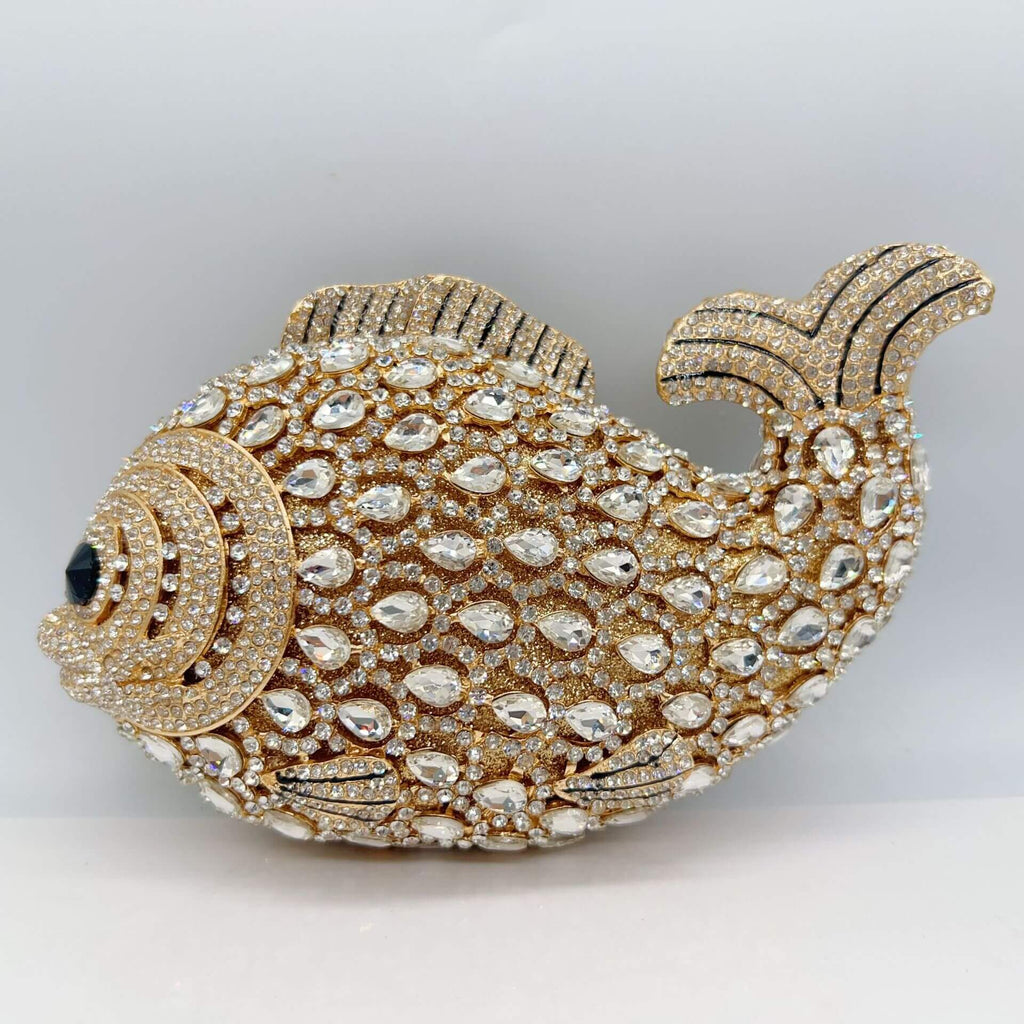 Sparkle Rhinestone Fish Clutch - Gold white - WAAMII - (gold-white)