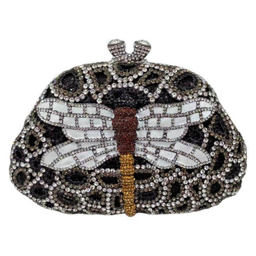 Sparkling Dragonfly Rhinestone Minaudière - Black gray silver - WAAMII