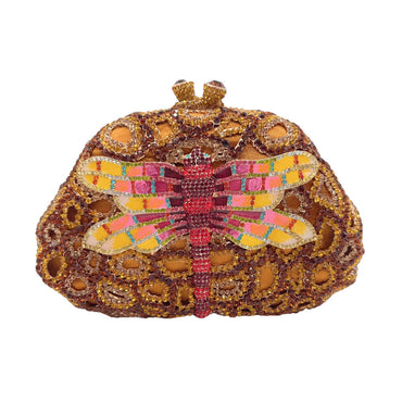 Sparkling Dragonfly Rhinestone Minaudière - Gold coffee - WAAMII