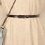Elegant Thin Leather Belt with Silver U Buckle