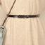 Elegant Thin Leather Belt with Silver U Buckle