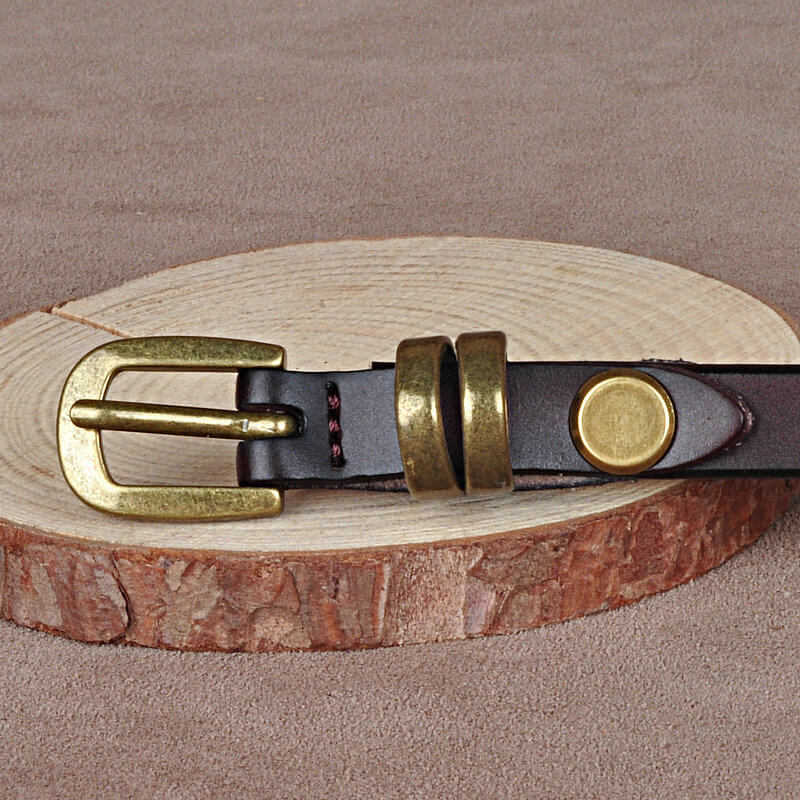 Vintage Gold Buckle Thin Leather Belt for Women – Dress & Skirt Accessory
