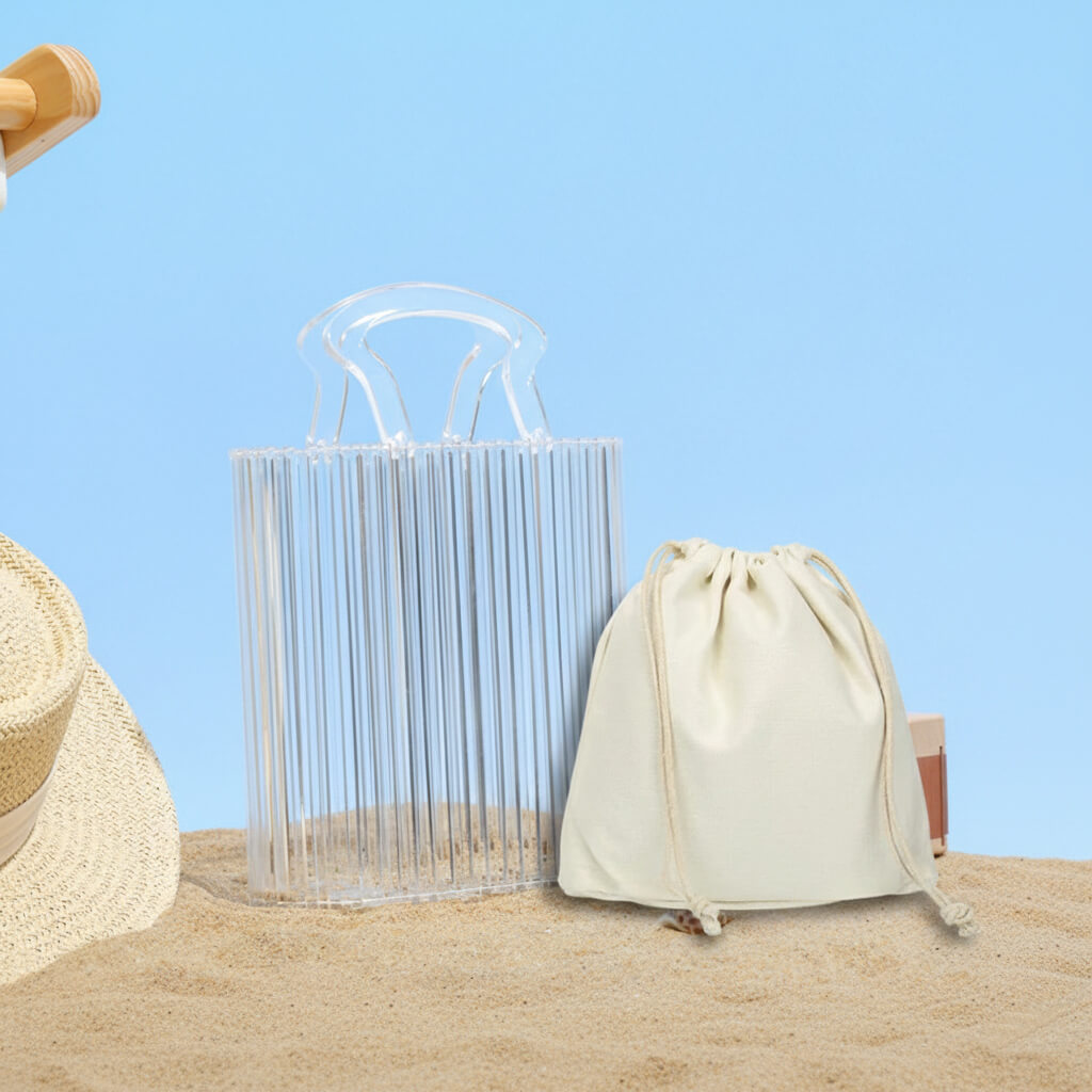 Sac seau en acrylique avec poignée supérieure et pochette creuse