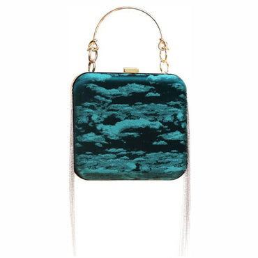 Designer Bag Golden Tone Cloud Mini Satin Box Clutch-Dark Green - - Luxury bags by WAAMII