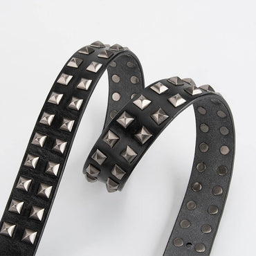 Women's Pyramids Studded Leather Belt – Full Grain Punk Chic Waist Belt-Black