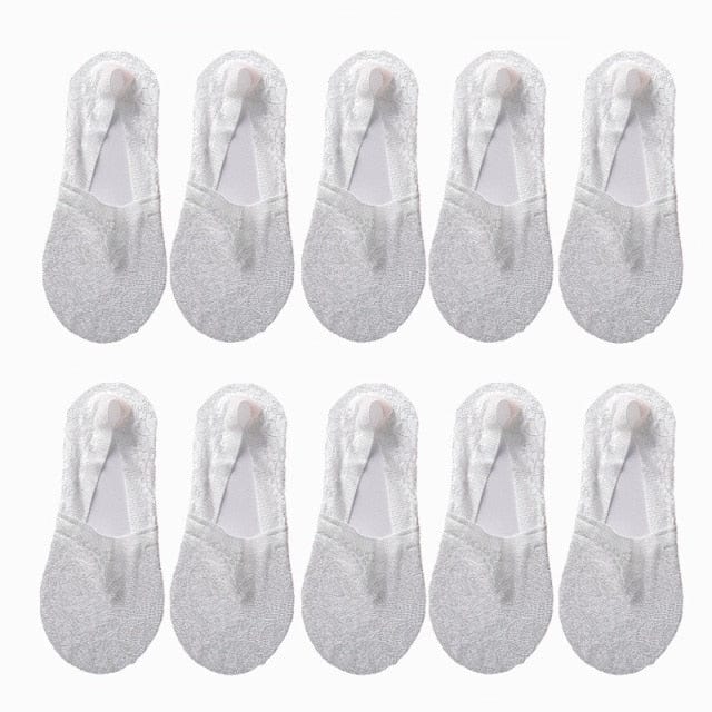 10 Pairs New Fashion Invisible Antiskid Lace Socks Accessories WAAMII White Suit for 35-40 