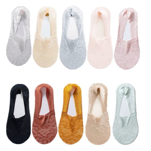 10 Pairs New Fashion Invisible Antiskid Lace Socks Accessories WAAMII 10 Different Colors Suit for 35-40 