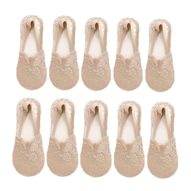 10 Pairs New Fashion Invisible Antiskid Lace Socks Accessories WAAMII Khaki Suit for 35-40 