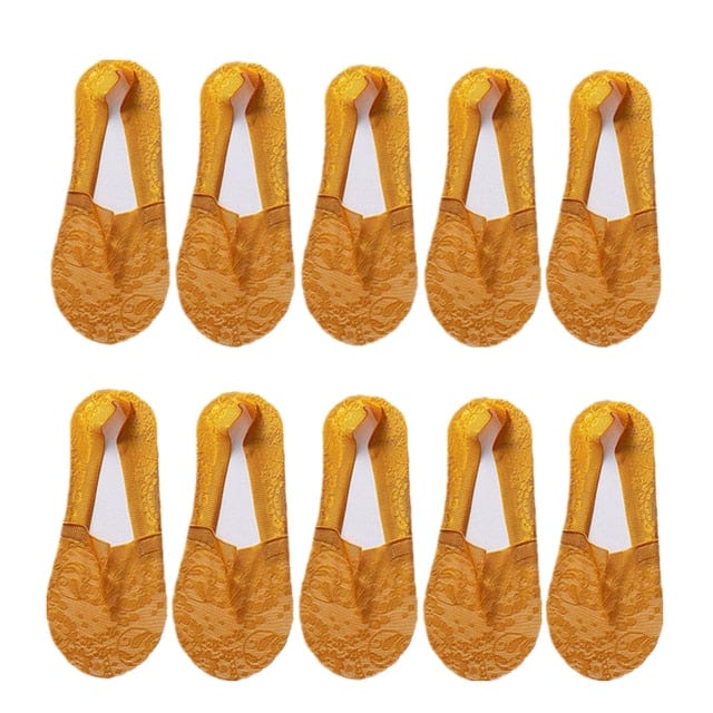 10 Pairs New Fashion Invisible Antiskid Lace Socks Accessories WAAMII Golden Suit for 35-40 