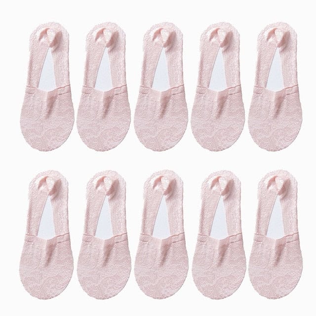 10 Pairs New Fashion Invisible Antiskid Lace Socks Accessories WAAMII Purple Suit for 35-40 