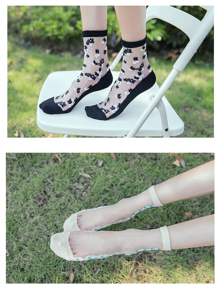 10 Pairs Spring and Summer Ladies Invisible Lace Socks Floral Ankle Socks Accessories WAAMII   