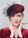 100% Wool Floral Beret Hat With Veil Women's Fascinators Hat - Wine - Luxury Accessories by WAAMII