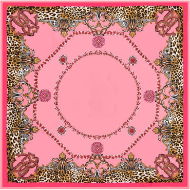 130*130CM 100% Twill Silk Large Square Scarf Leopard Chain Print Head Scarves Wraps - - Luxury Accessories by WAAMII
