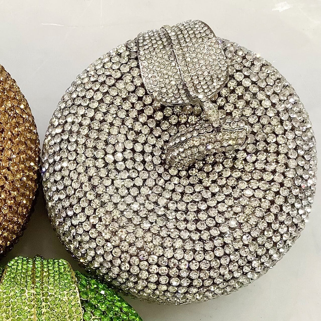 3D Sparkling Crystal Rhinestone Apple Fruity Clutch bags WAAMII Silver  