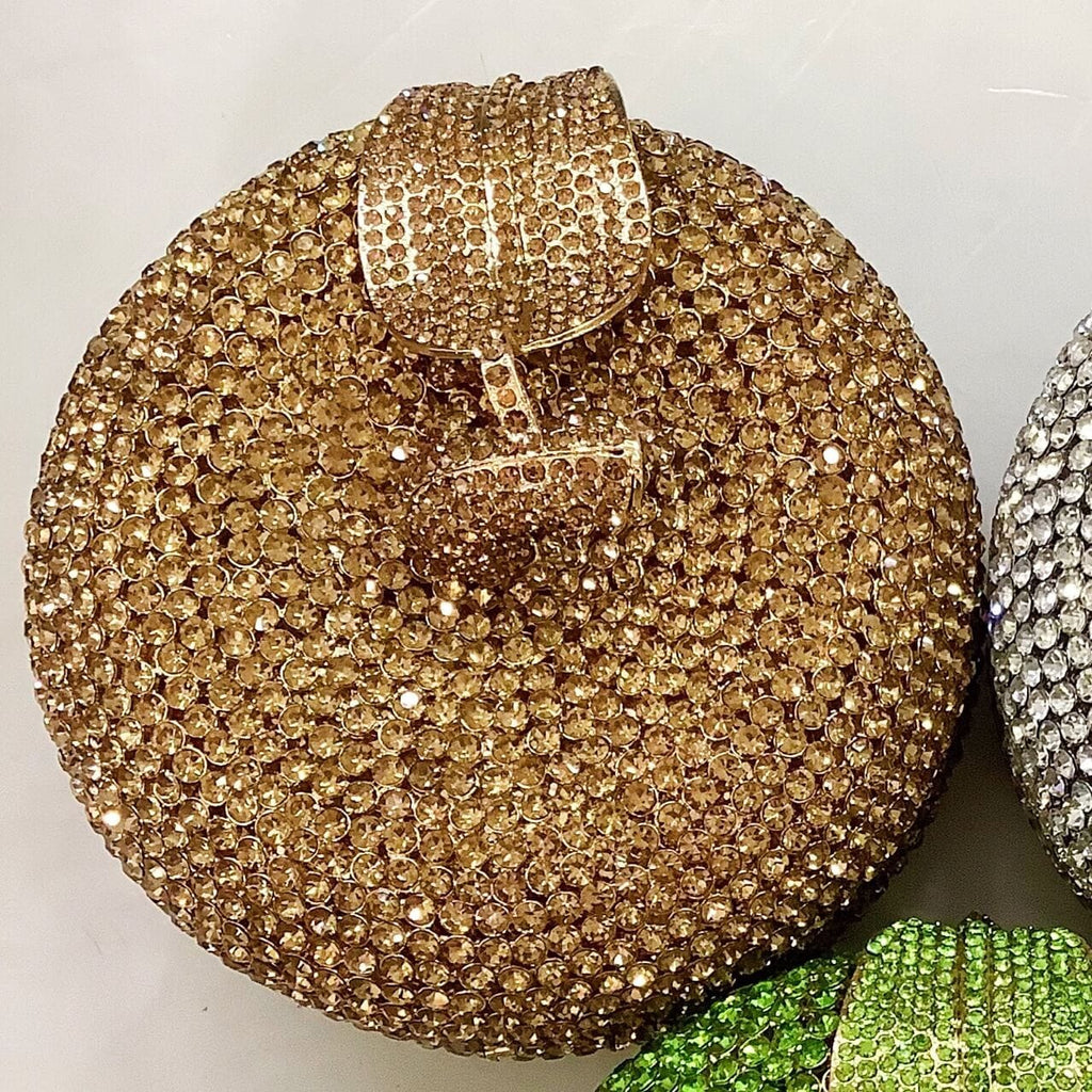 3D Sparkling Crystal Rhinestone Apple Fruity Clutch bags WAAMII Gold  