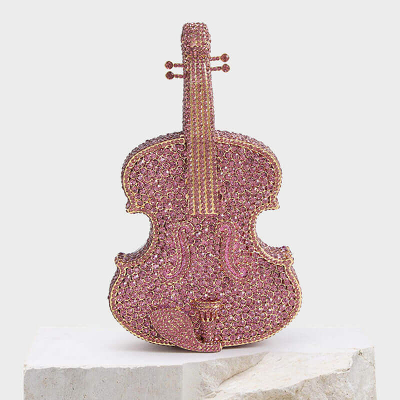 3D Sparkling Violin Shape Crystal Rhinestone Clutch bags WAAMII Pink  
