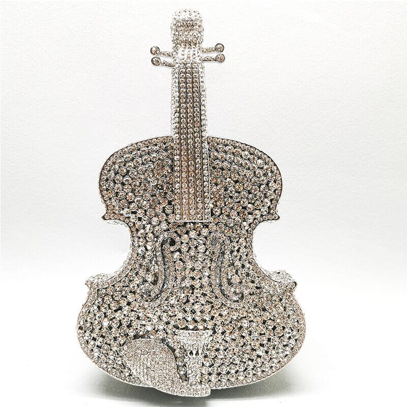 3D Sparkling Violin Shape Crystal Rhinestone Clutch bags WAAMII Silver  