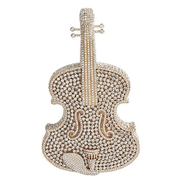 3D Sparkling Violin Shape Crystal Rhinestone Clutch - Gold AB - Luxury bags by WAAMII
