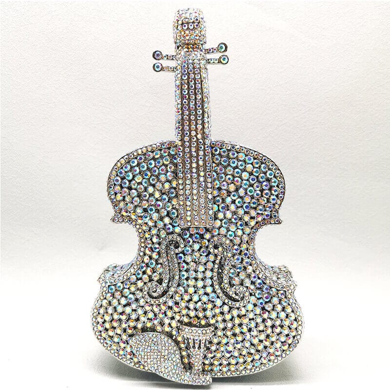 3D Sparkling Violin Shape Crystal Rhinestone Clutch bags WAAMII Silver AB  