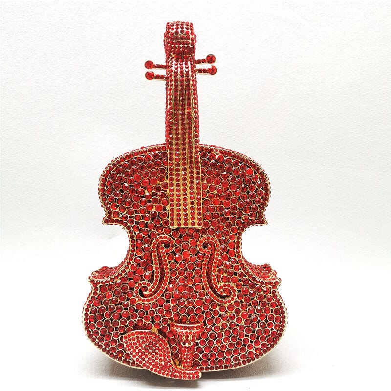 3D Sparkling Violin Shape Crystal Rhinestone Clutch bags WAAMII Red  
