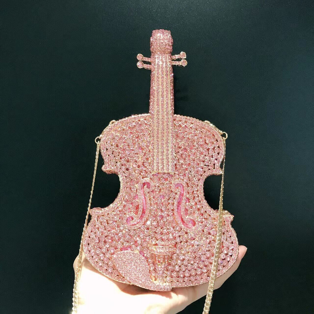 3D Sparkling Violin Shape Crystal Rhinestone Clutch bags WAAMII   