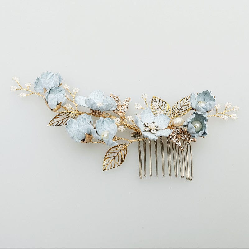 4pcs Gold Leaves Blue Floral Hair Combs Hair Pins Bridal Wedding Hair Accessories Accessories WAAMII   