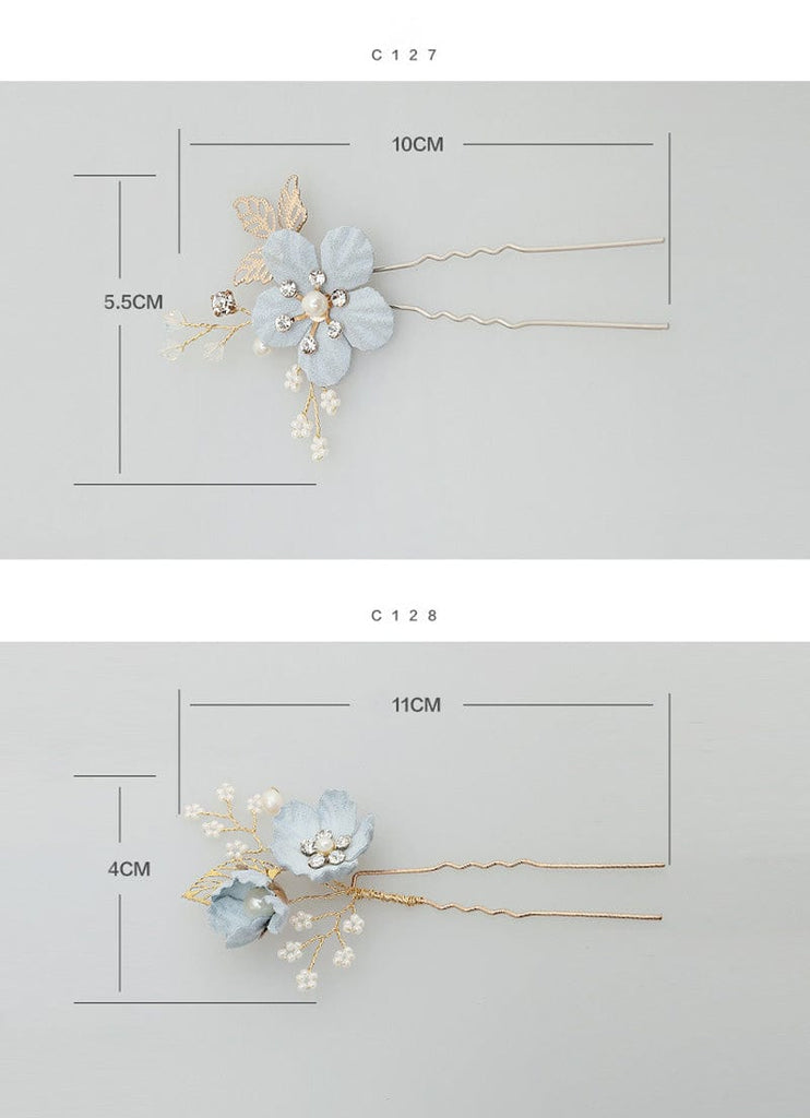 4pcs Gold Leaves Blue Floral Hair Combs Hair Pins Bridal Wedding Hair Accessories Accessories WAAMII   