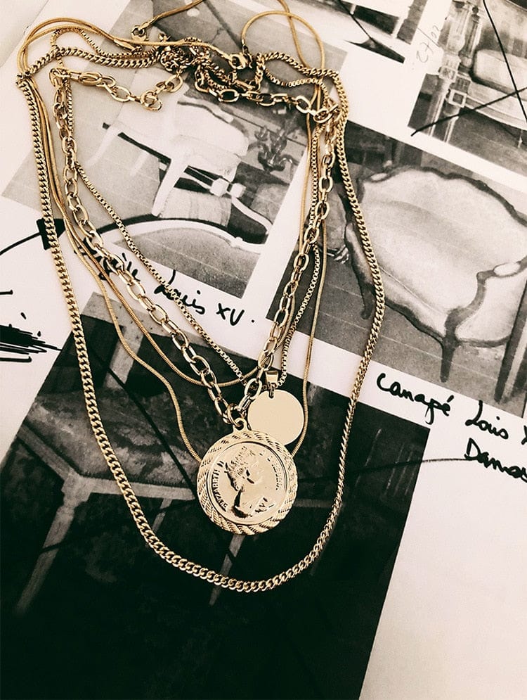 5 Layer Gold Coin Layered Necklace - - Luxury Jewelry by WAAMII