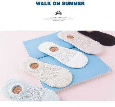 5 Pairs Rhombic Knitted Cotton Hollow Out Short Low Cut Ankle Socks Athletic Sports Socks - - Luxury Accessories by WAAMII