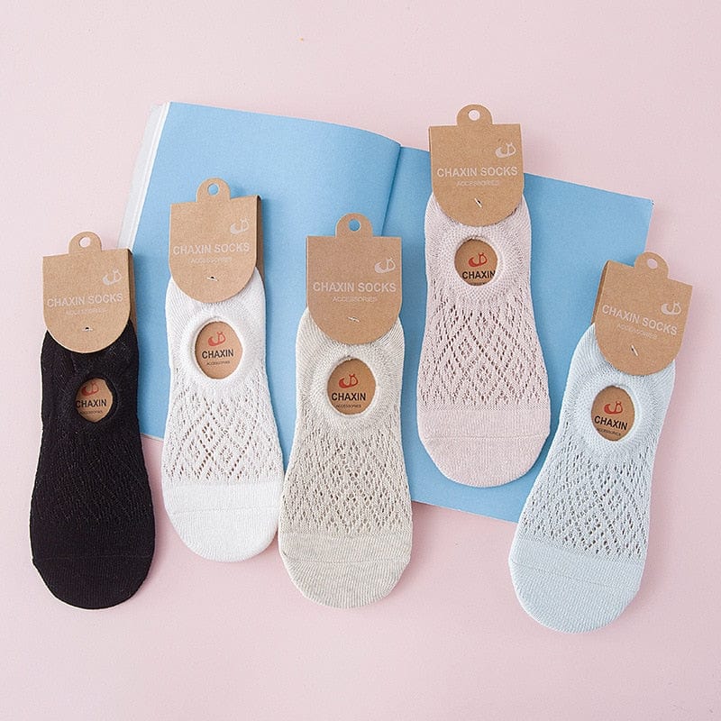 5 Pairs Rhombic Knitted Cotton Hollow Out Short Low Cut Ankle Socks Athletic Sports Socks - - Luxury Accessories by WAAMII
