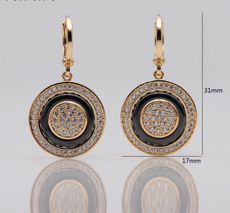 585 Rose Gold Double Sided Mosaic Pattern Black Ceramic Hook Earrings Jewelry WAAMII   