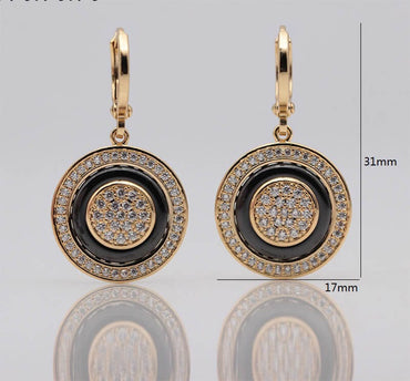 585 Rose Gold Double Sided Mosaic Pattern Black Ceramic Hook Earrings - - Luxury Jewelry by WAAMII