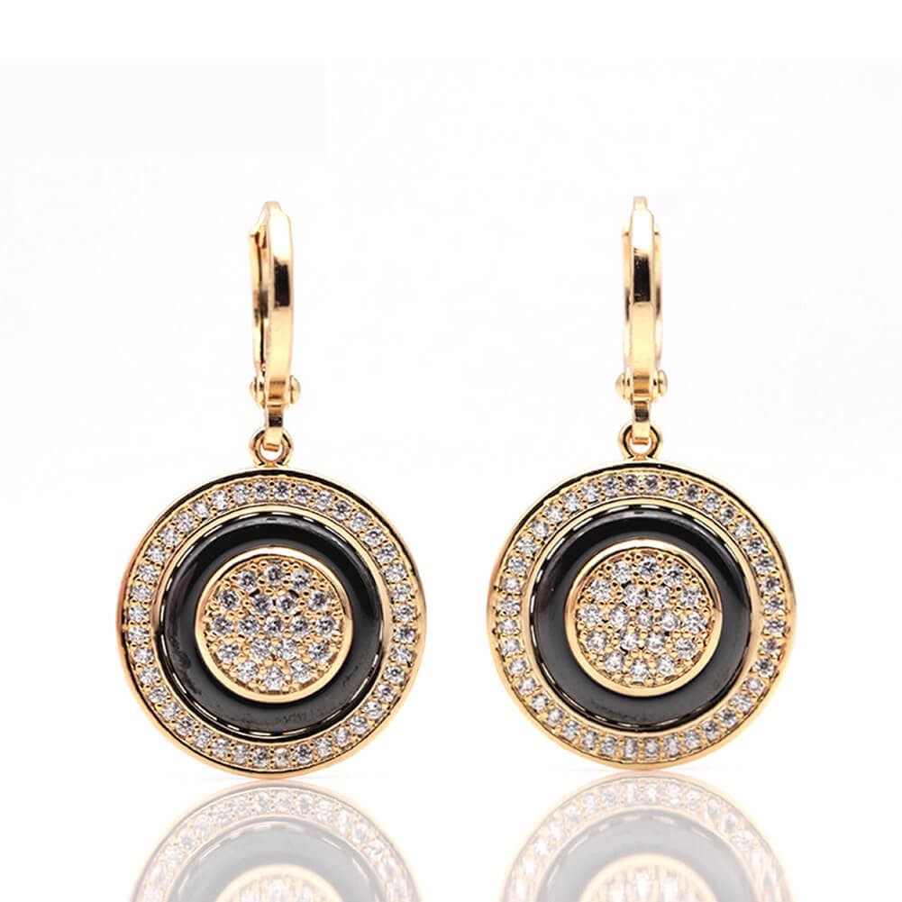 585 Rose Gold Double Sided Mosaic Pattern Black Ceramic Hook Earrings Jewelry WAAMII   