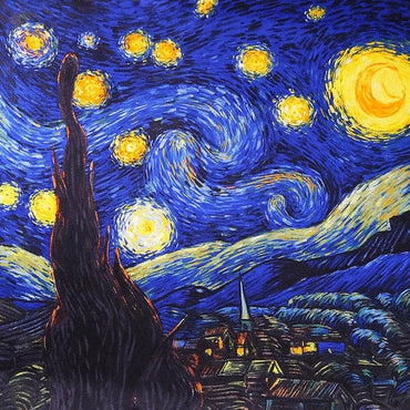 90*90CM 100% Real Silk Square Scarf Van Gogh Classic Oil Paiting Scarf Starry Night and More - Moon and Moon - Luxury Accessories by WAAMII