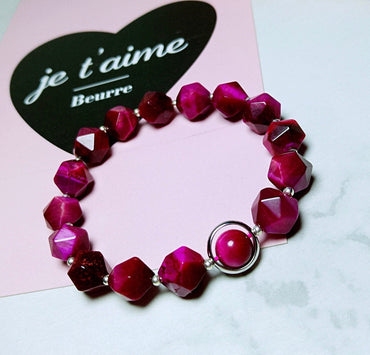 925 Sterling Silver Faceted Tiger's Eye Beads Bracelet-Rose Red - - Luxury Jewelry by WAAMII