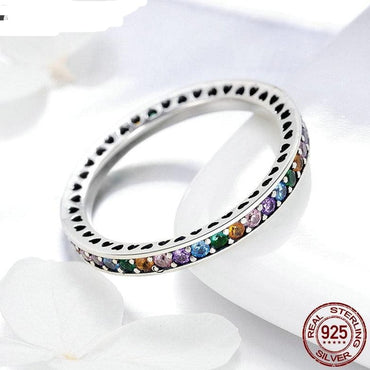 925 Sterling Silver Multi-Color Clear CZ Rainbow Ring - - Luxury Jewelry by WAAMII